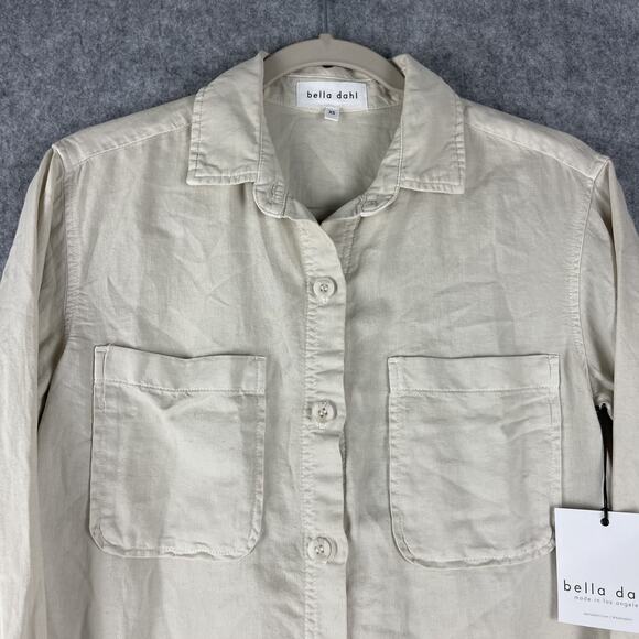 Bella Dahl Top Womens XS Ivory 2 Pocket Oversized Button Up Minimal Neutral NEW - Picture 2 of 13